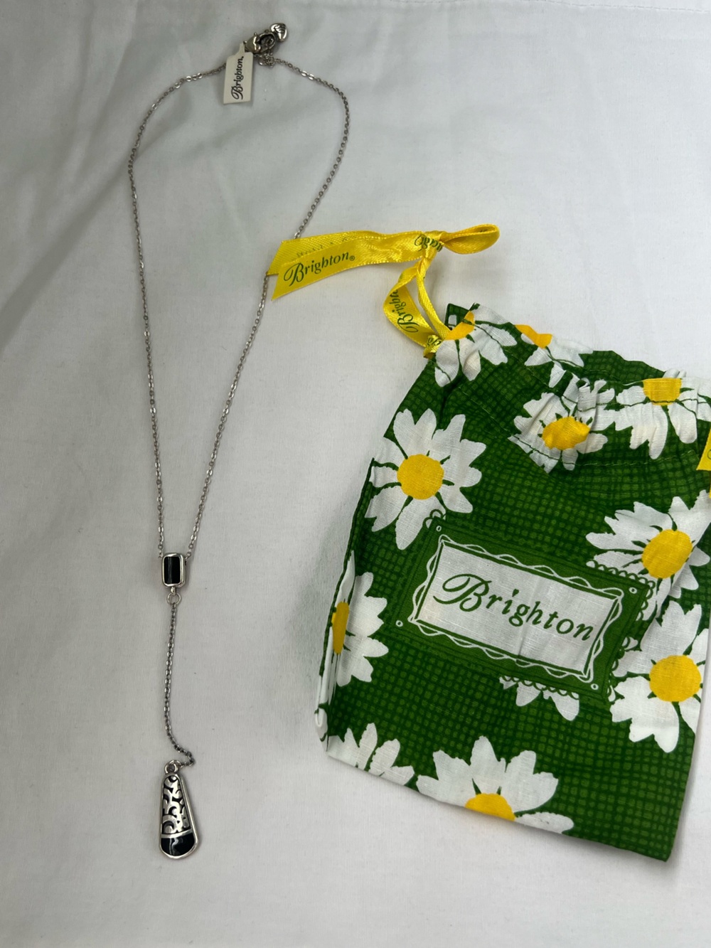 Brighton Silver Necklace with Green Daisy Pouch
